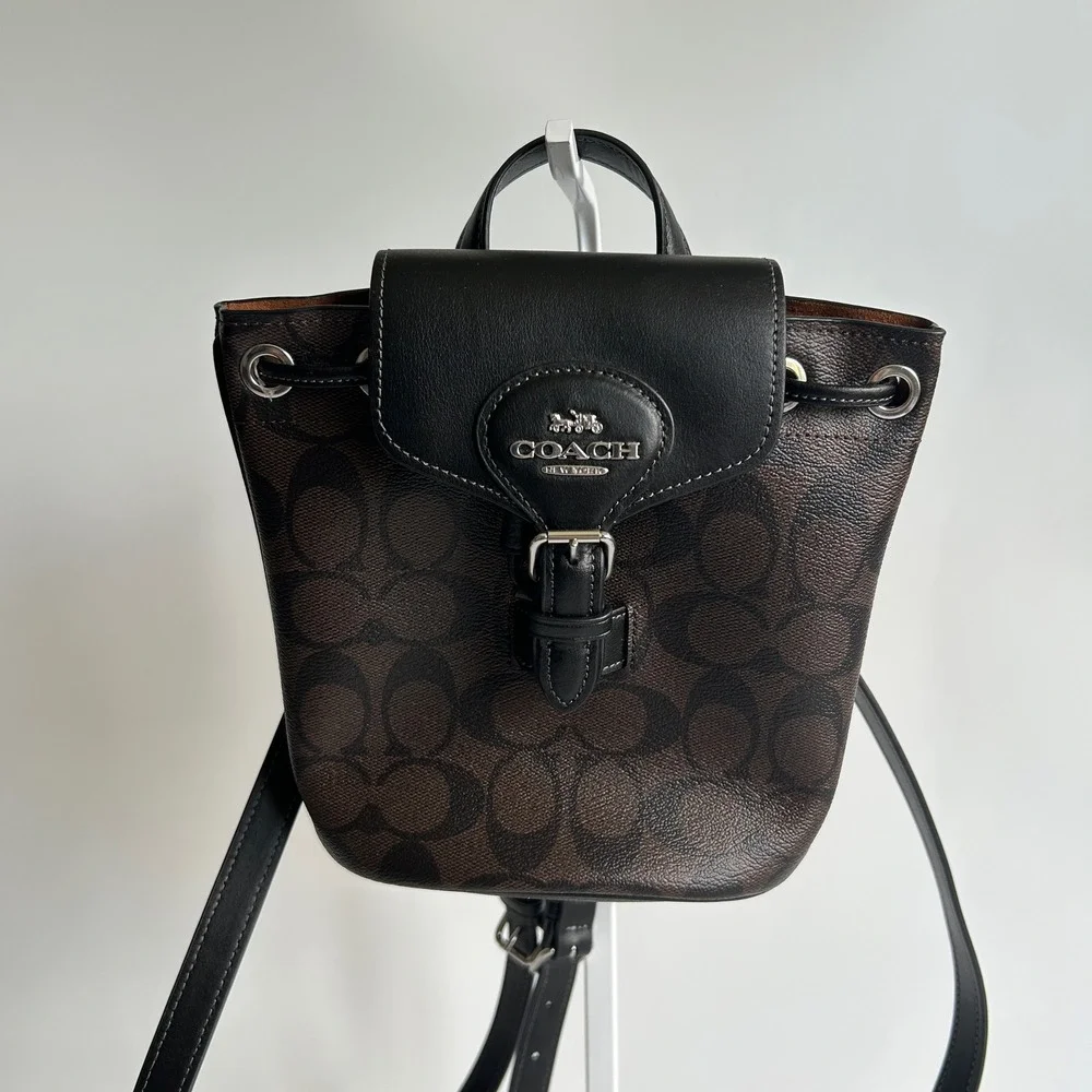Coach Amelia Brown Black Signature Canvas Leather Convertible Backpack CL458 EX